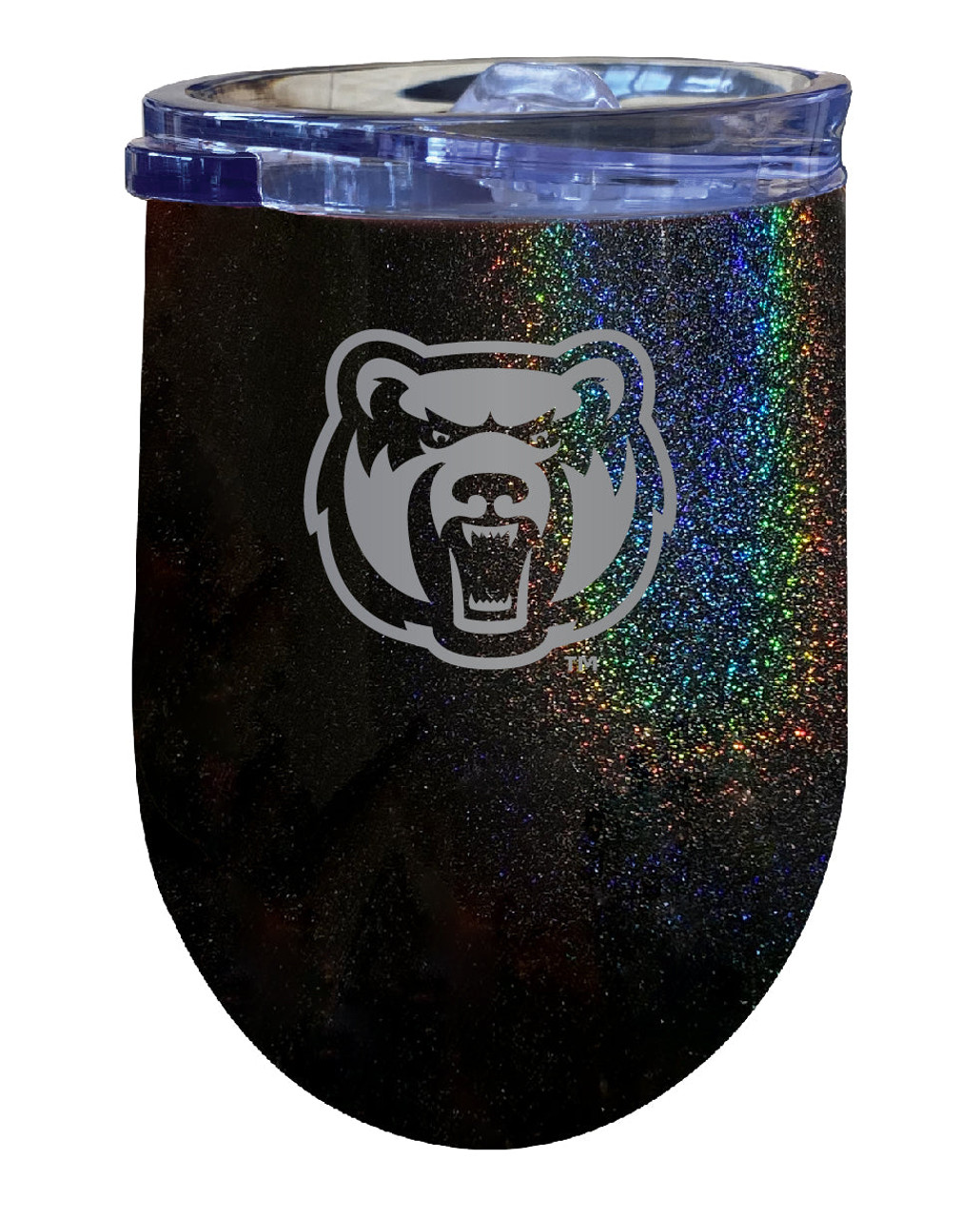 Central Arkansas Bears 12 oz Laser Etched Insulated Wine Stainless Steel Tumbler Rainbow Glitter Black