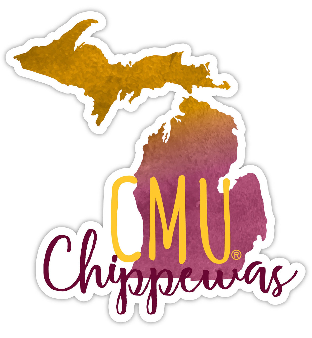 Central Michigan University Watercolor State Die Cut Decal 4-Inch