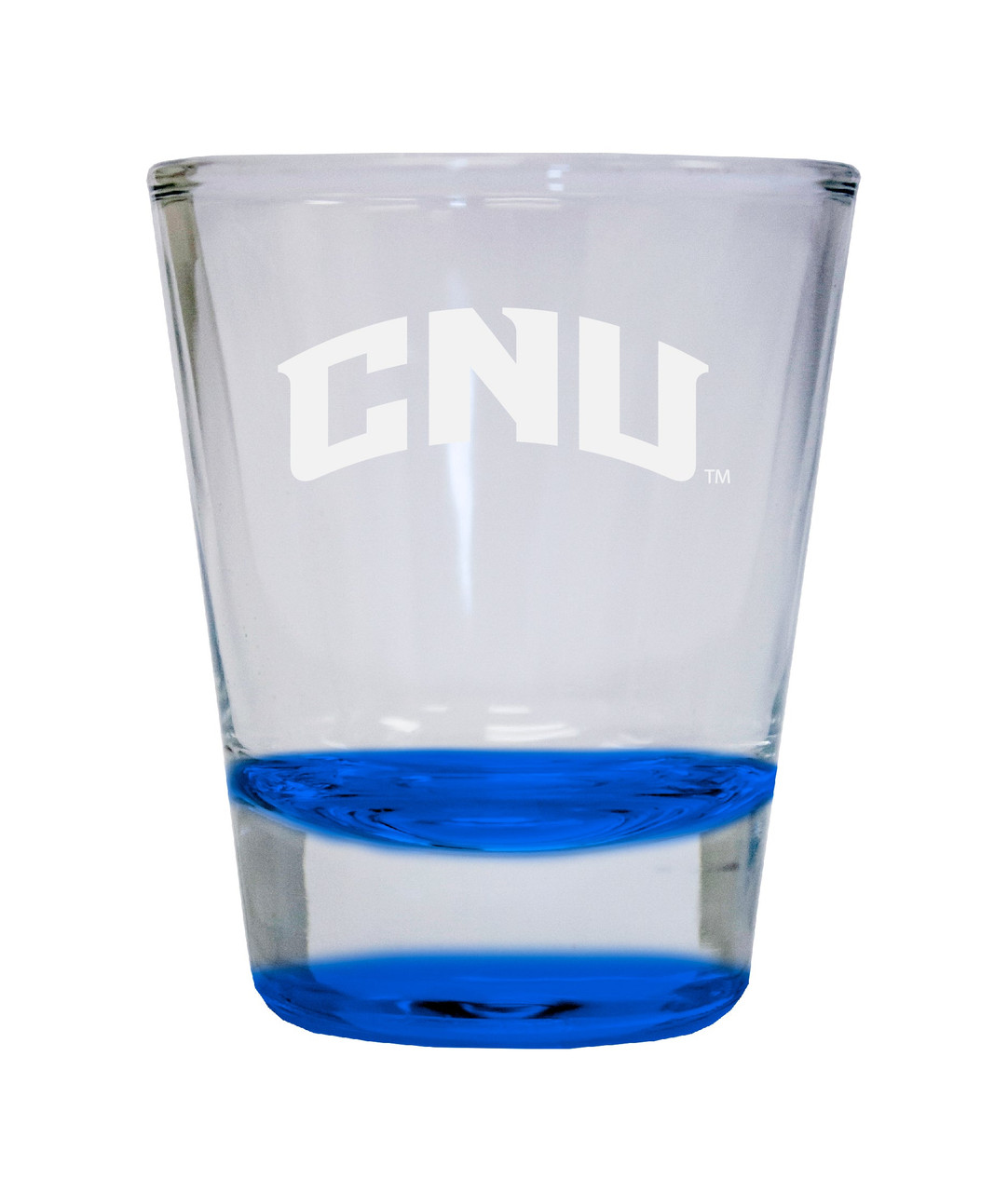 Christopher Newport Captains Etched Round Shot Glass 2 oz Blue