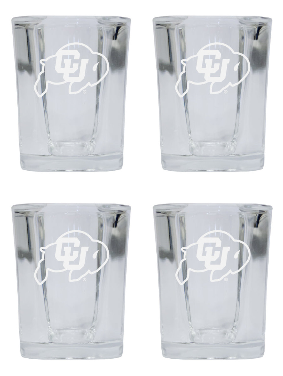 Colorado Buffaloes 2 Ounce Square Shot Glass laser etched logo Design 4-Pack