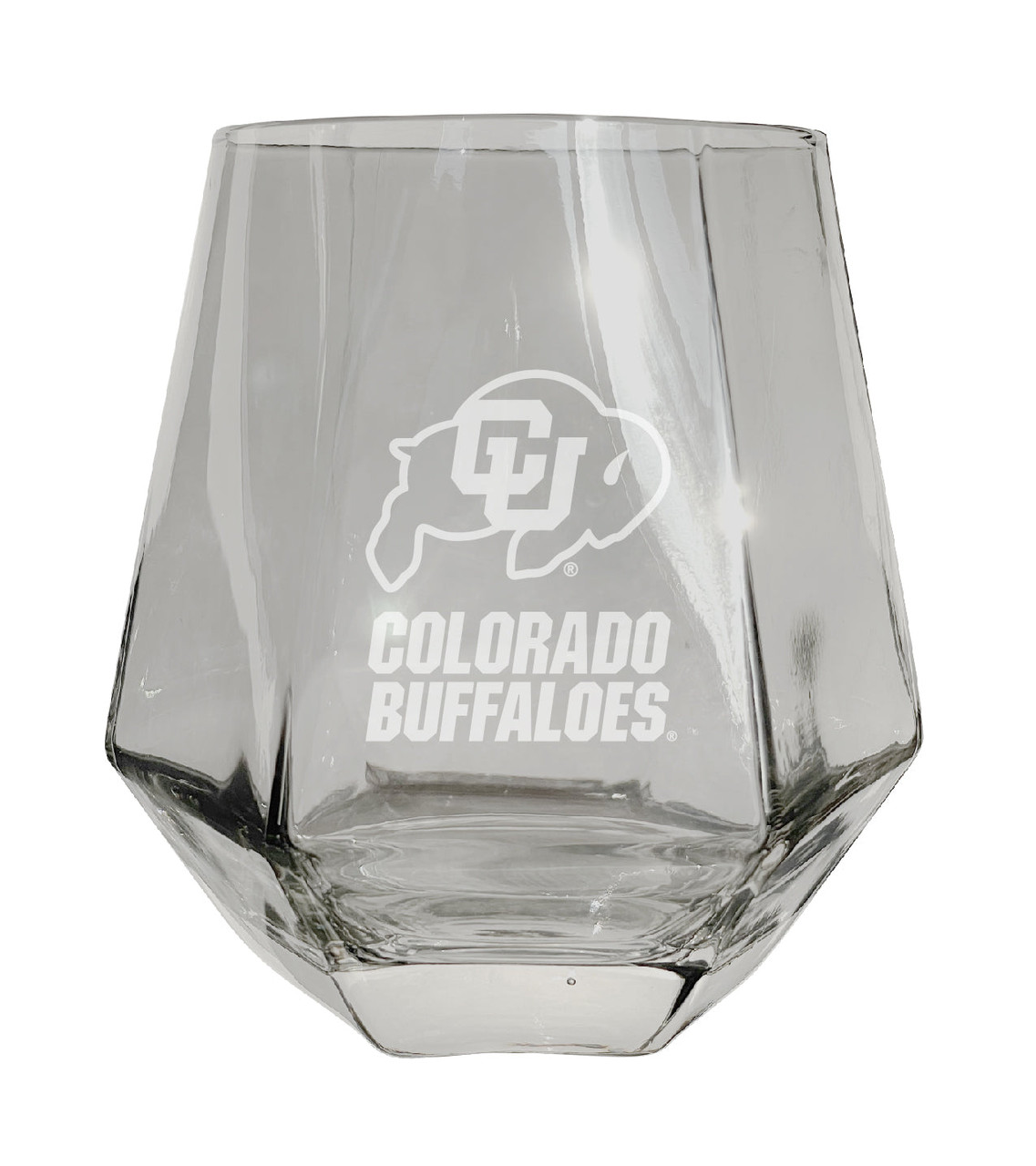 Colorado Buffaloes Etched Diamond Cut Stemless 10 ounce Wine Glass Clear