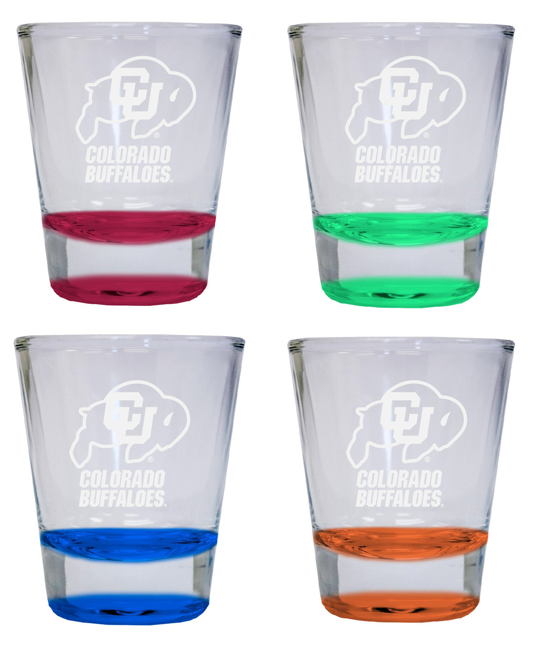 Colorado Buffaloes Etched Round Shot Glass 4-Pack