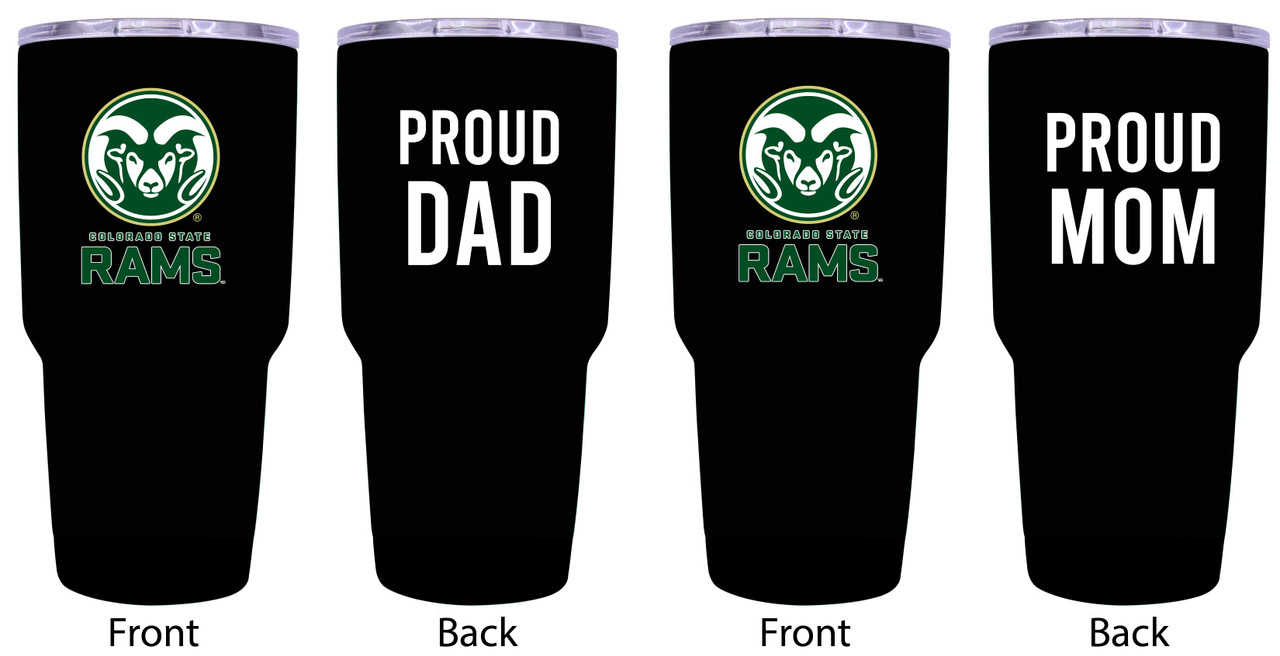 Colorado State Rams Proud Mom and Dad 24 oz Insulated Stainless Steel Tumblers 2 Pack Black.