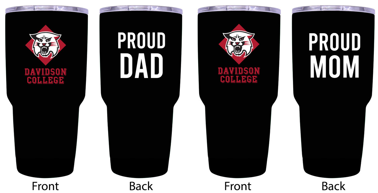 Davidson College Proud Mom and Dad 24 oz Insulated Stainless Steel Tumblers 2 Pack Black.