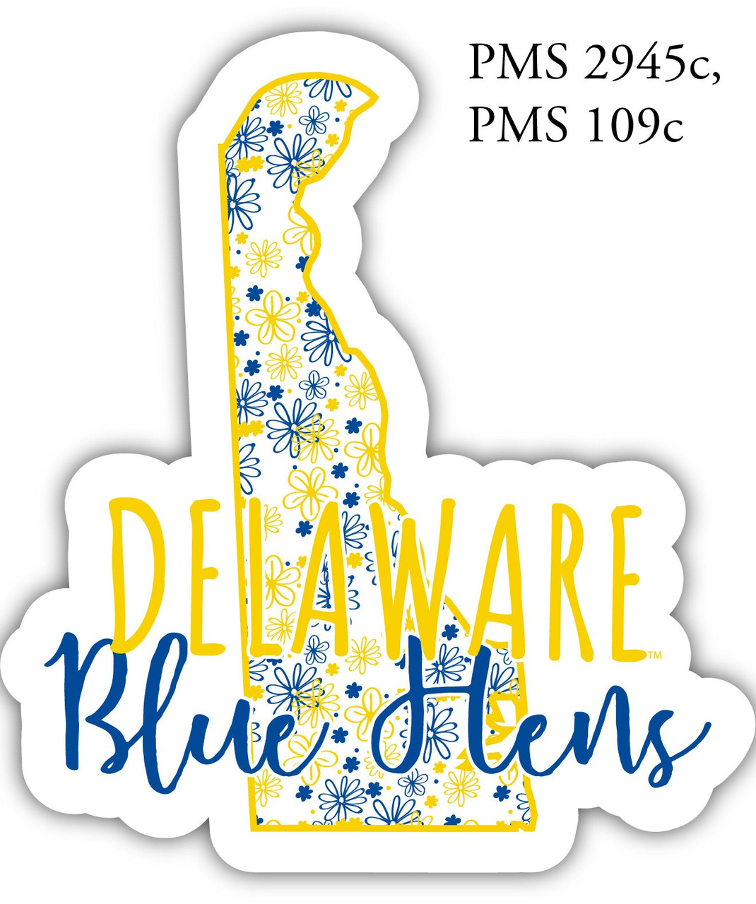 Delaware Blue Hens Floral State Die Cut Decal 2-Inch