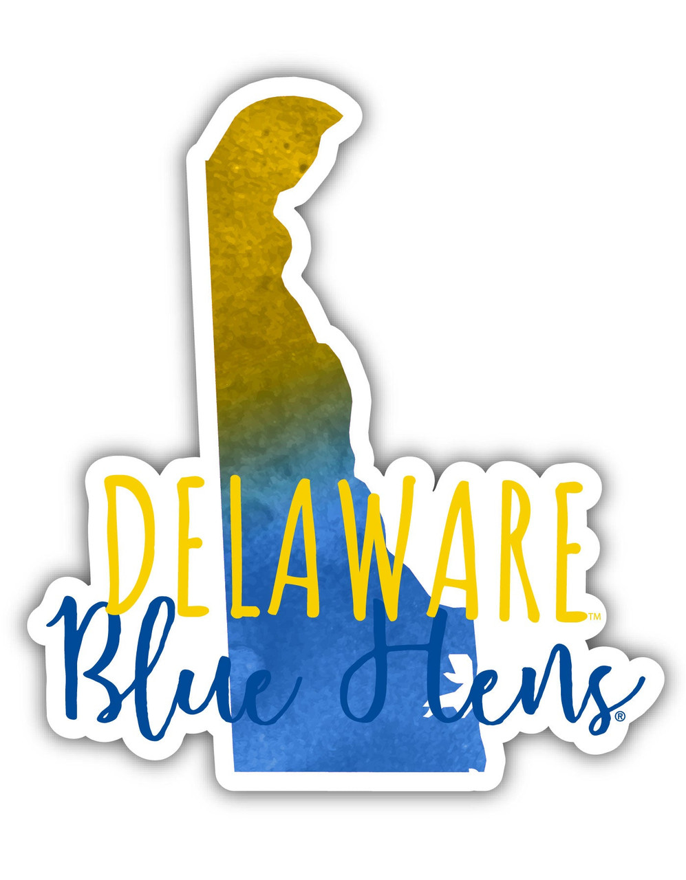 Delaware Blue Hens Watercolor State Die Cut Decal 2-Inch