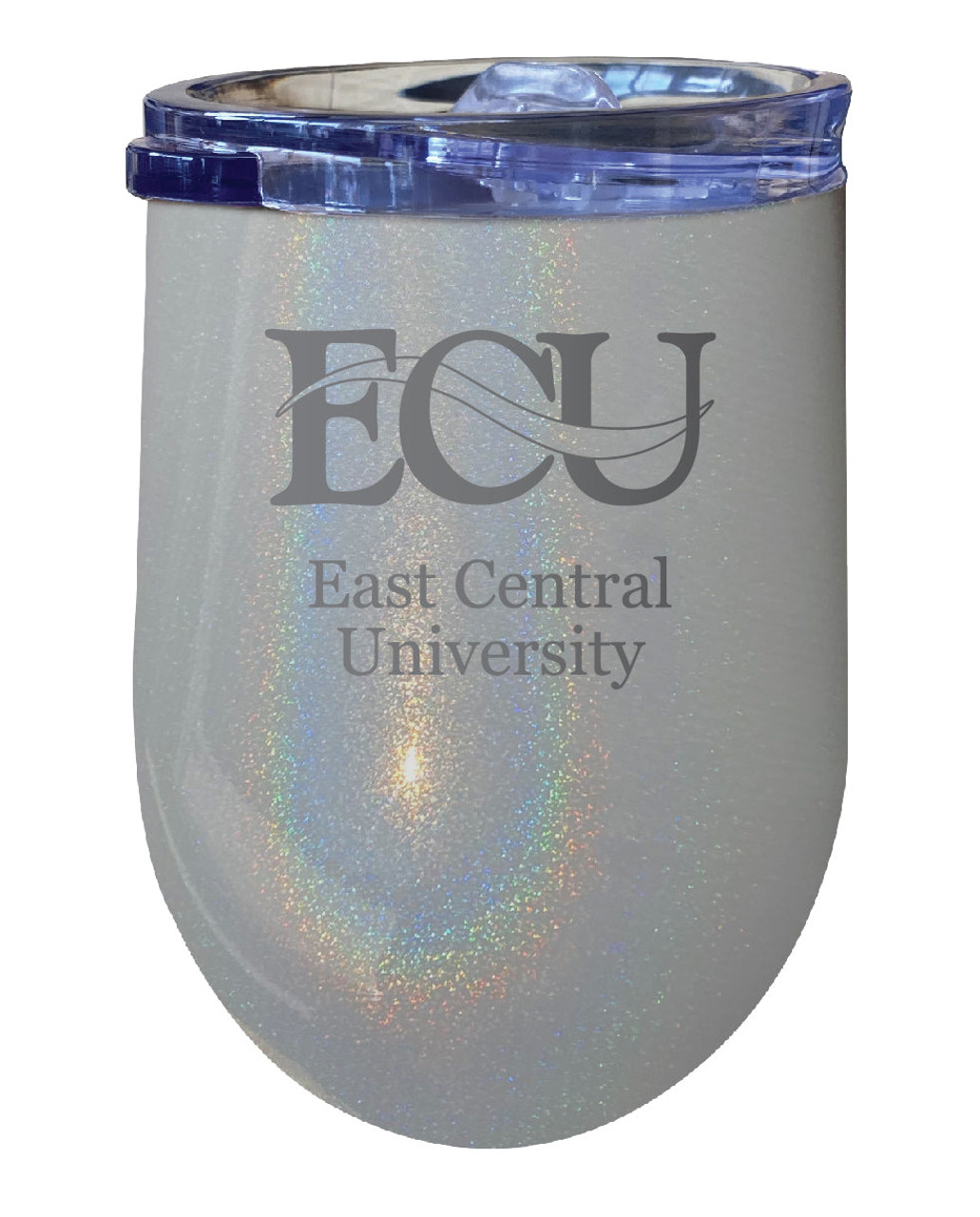 East Central University Tigers 12 oz Laser Etched Insulated Wine Stainless Steel Tumbler Rainbow Glitter Grey