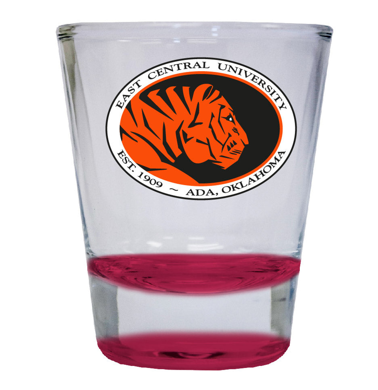 East Central University Tigers 2 ounce Color Etched Shot Glasses
