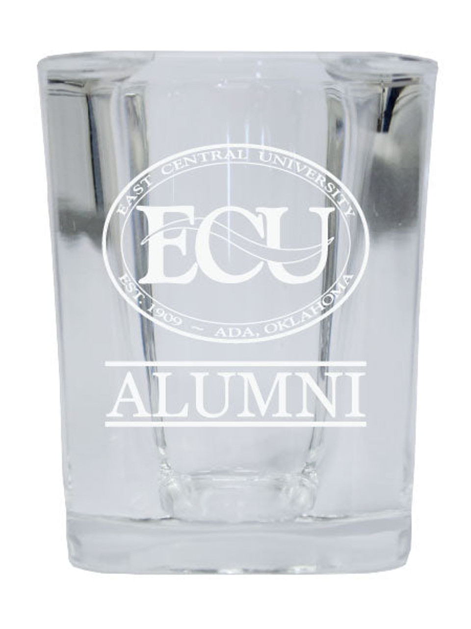 East Central University Tigers 2 OZ Square Shot Glass laser etched logo Design 4 Packs