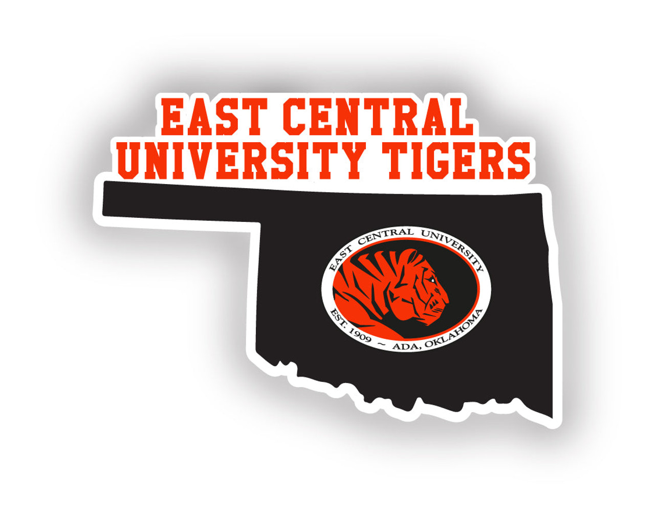 East Central University Tigers 4 Inch State Shape Vinyl Decal Sticker