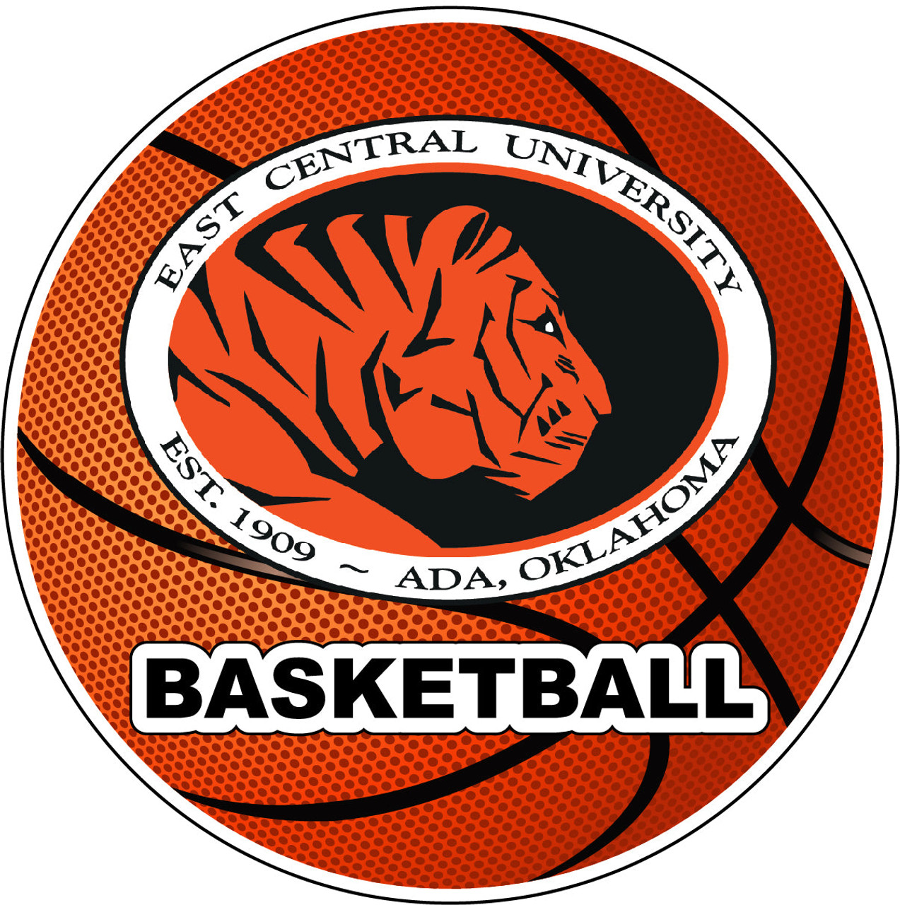 East Central University Tigers 4-Inch Round Basketball Vinyl Decal Sticker