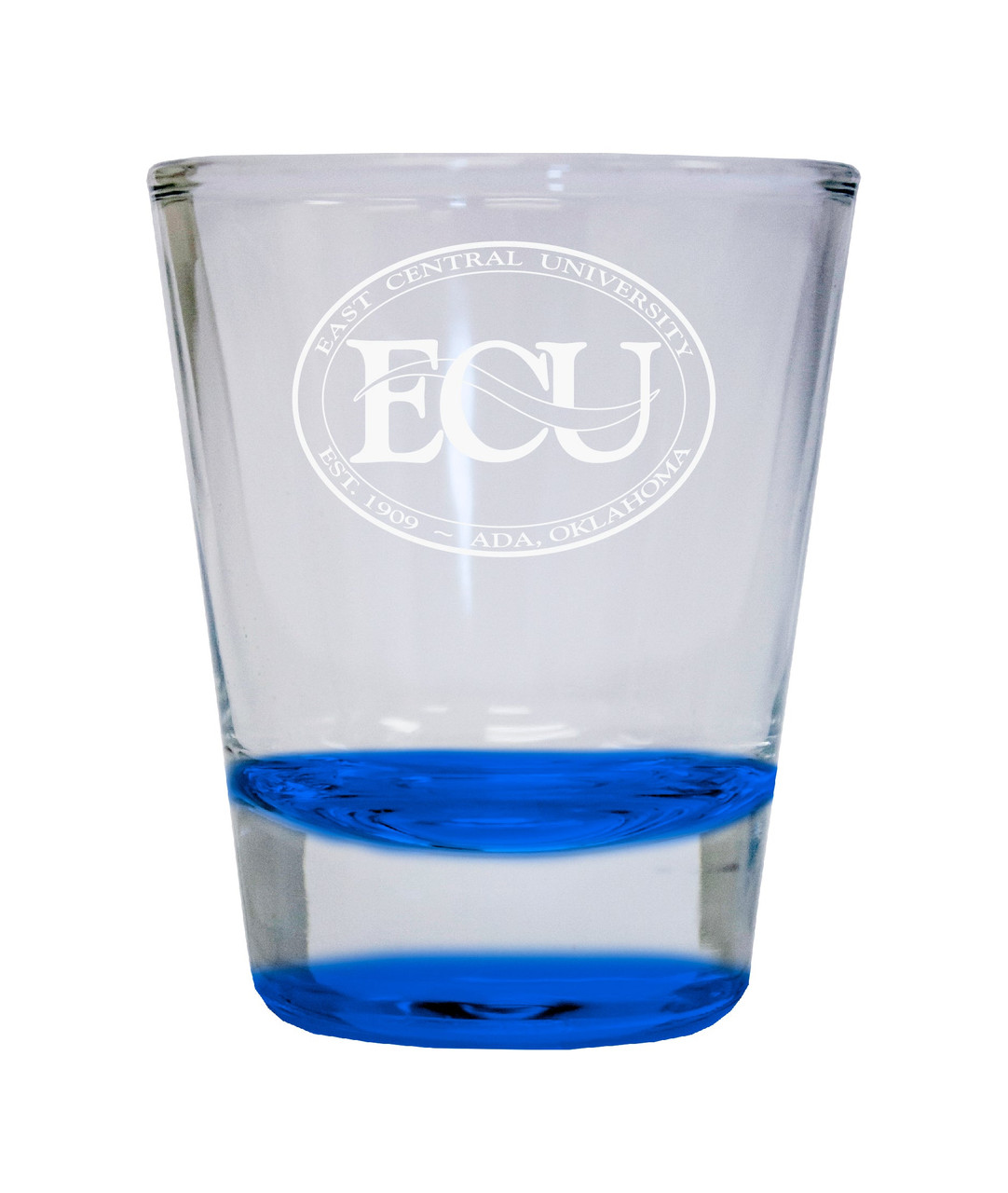 East Central University Tigers Etched Round Shot Glass 2 oz Blue