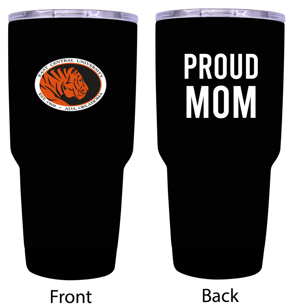 East Central University Tigers Proud Mom 24 oz Insulated Stainless Steel Tumblers Black.