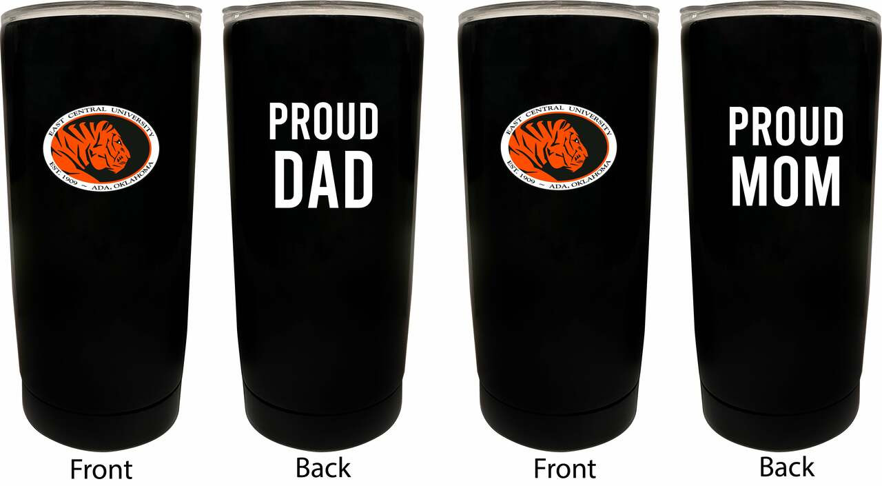 East Central University Tigers Proud Mom and Dad 16 oz Insulated Stainless Steel Tumblers 2 Pack Black.
