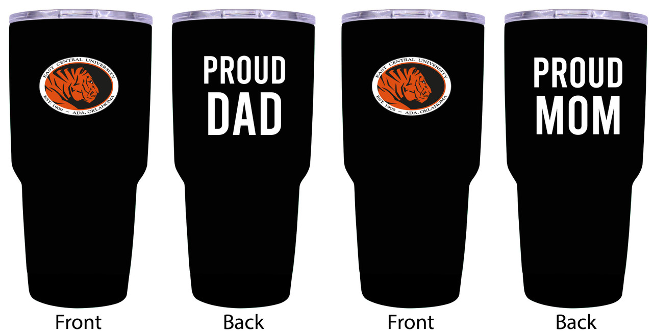 East Central University Tigers Proud Mom and Dad 24 oz Insulated Stainless Steel Tumblers 2 Pack Black.
