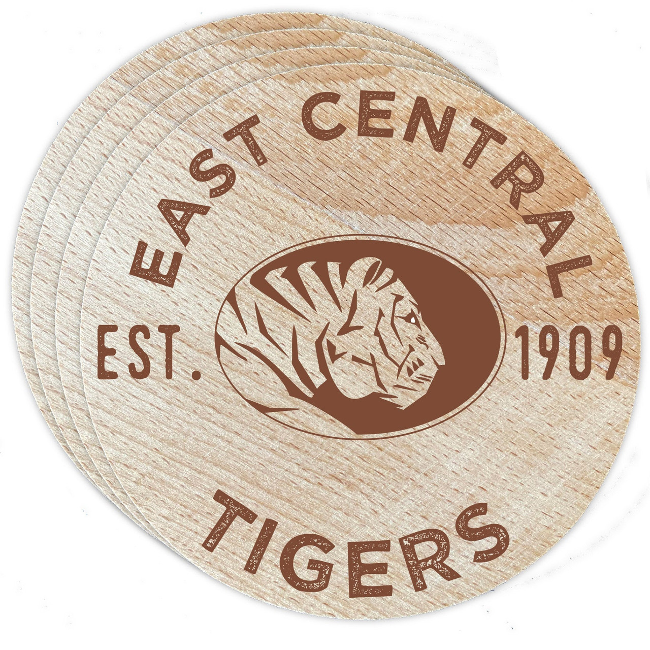 East Central University Tigers Wood Coaster Engraved 4 Pack