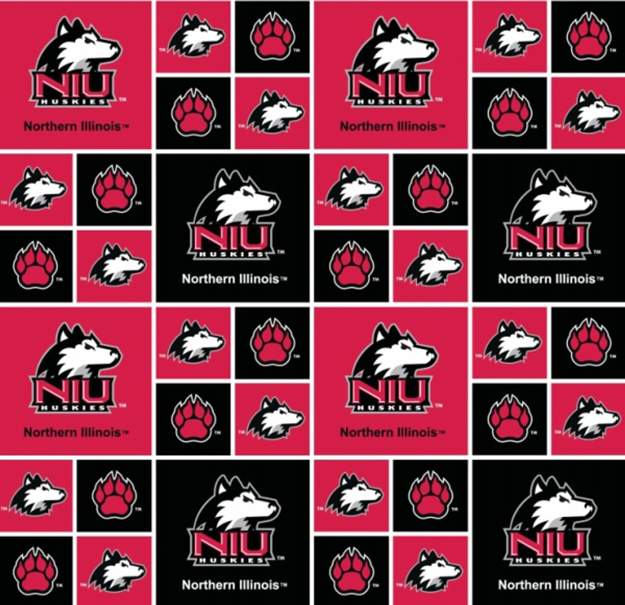 University of Northern Illinois Huskies Cotton Fabric with Geometric Print or Matching Solid Cotton Fabrics