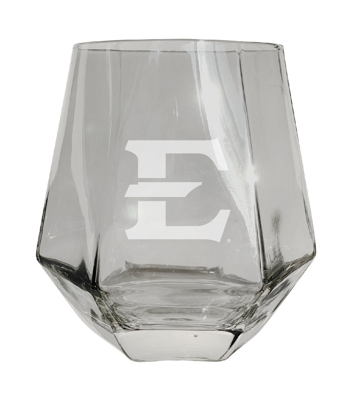 East Tennessee State University Etched Diamond Cut Stemless 10 ounce Wine Glass Clear