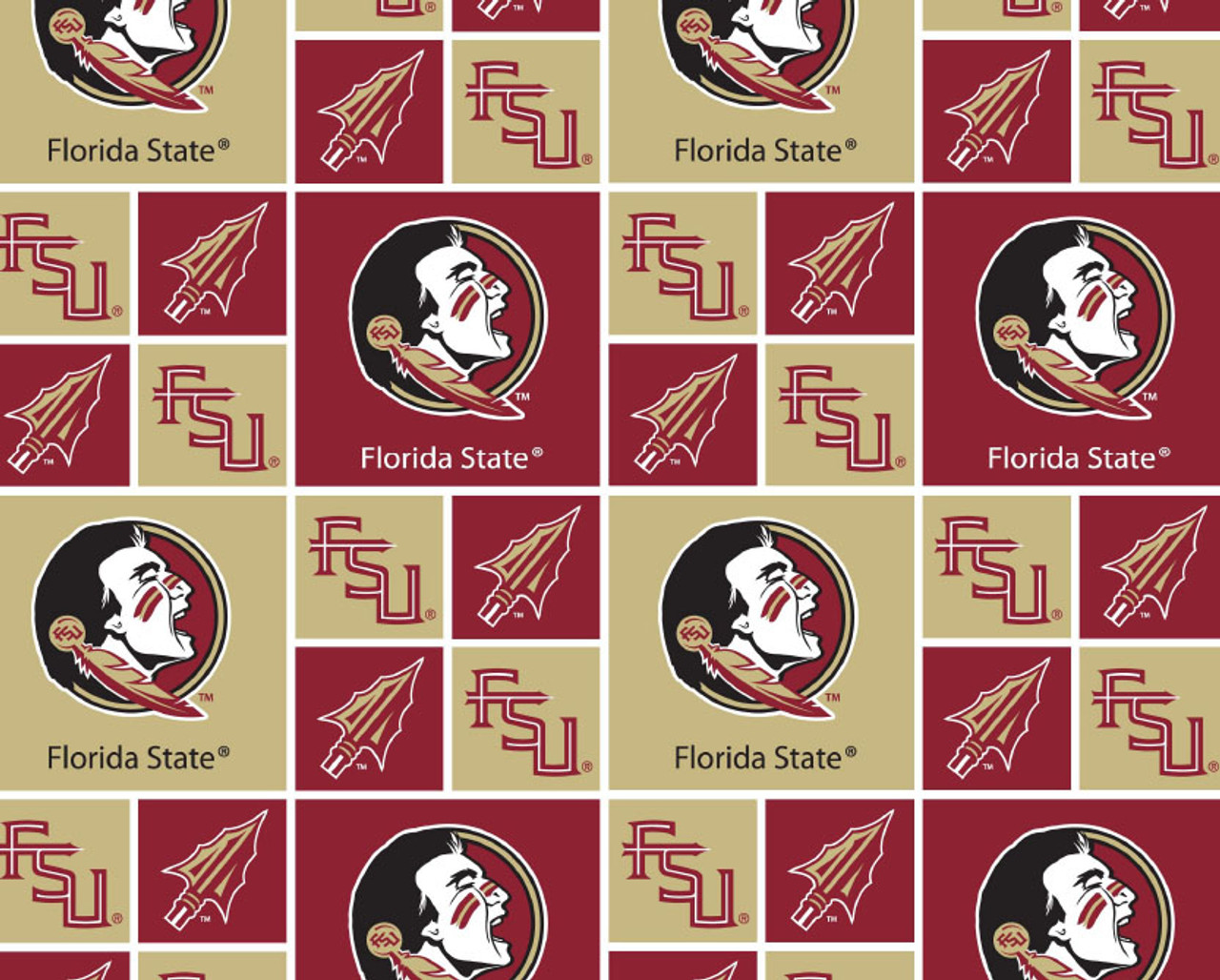 Florida State University FSU Seminoles Cotton Fabric with Geometric Print