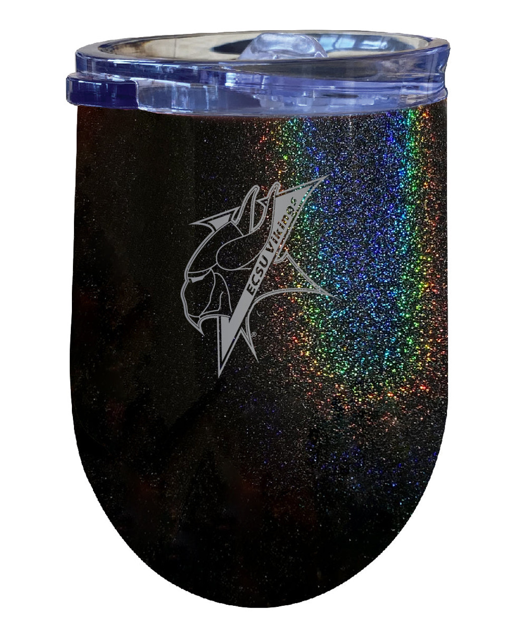 Elizabeth City State University 12 oz Laser Etched Insulated Wine Stainless Steel Tumbler Rainbow Glitter Black