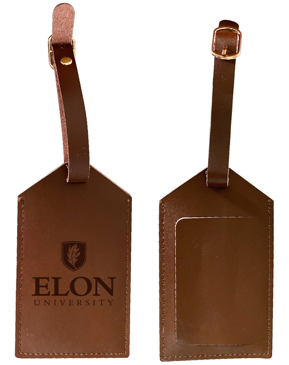 Elon University Leather Luggage Tag Engraved