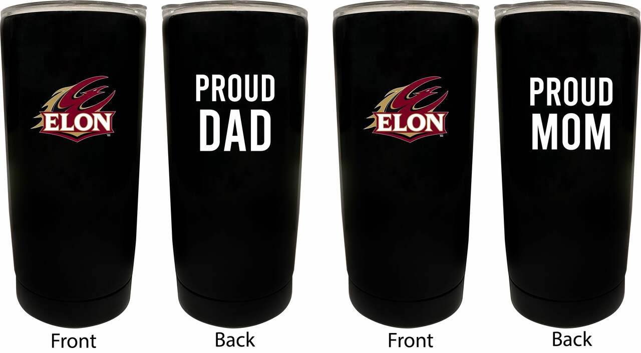 Elon University Proud Mom and Dad 16 oz Insulated Stainless Steel Tumblers 2 Pack Black.