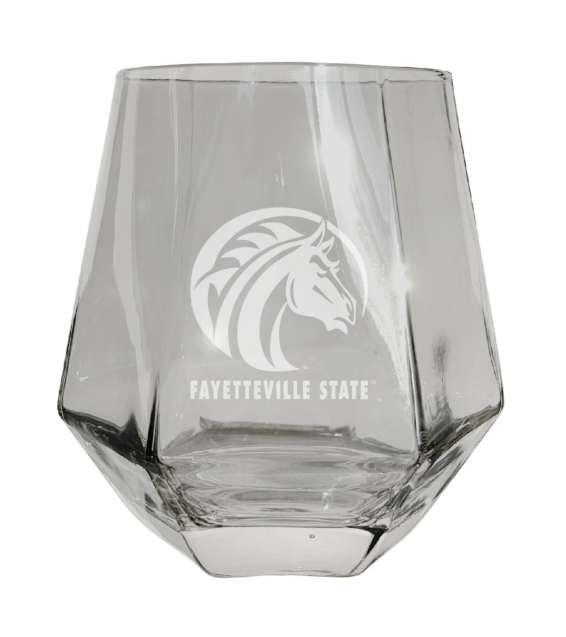 Fayetteville State University Etched Diamond Cut Stemless 10 ounce Wine Glass Clear