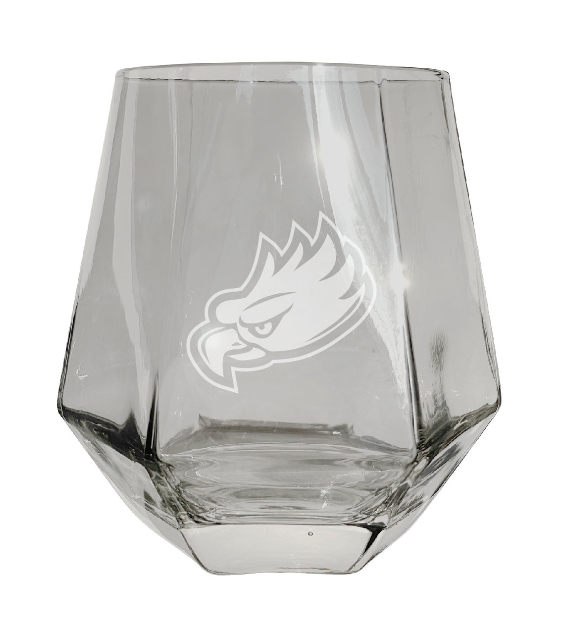 Florida Gulf Coast Eagles Etched Diamond Cut Stemless 10 ounce Wine Glass Clear