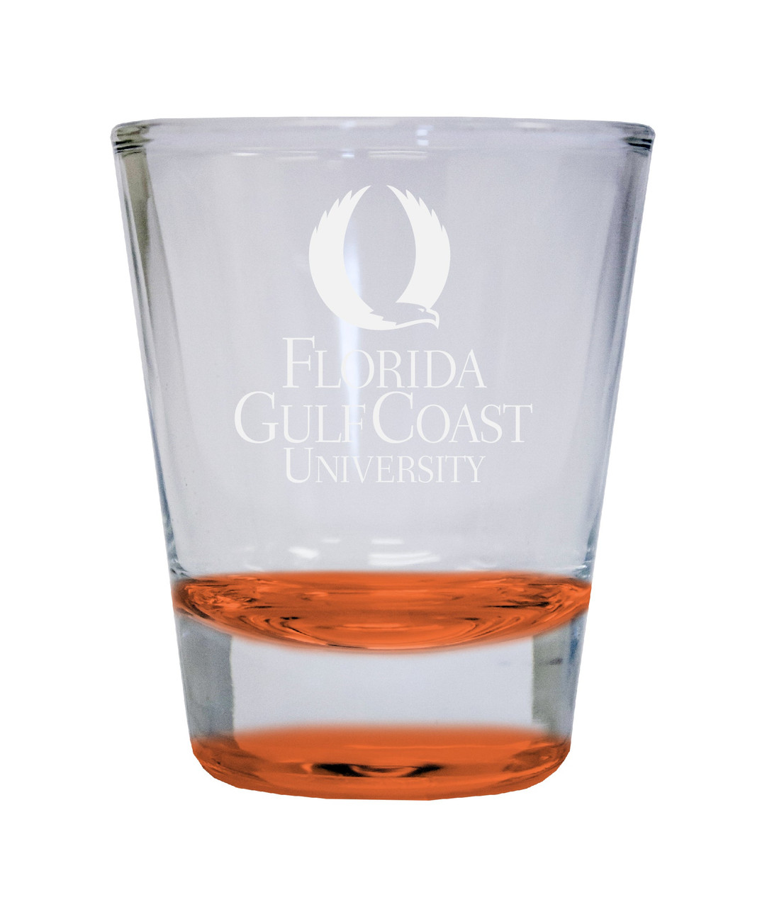 Florida Gulf Coast Eagles Etched Round Shot Glass 2 oz Orange