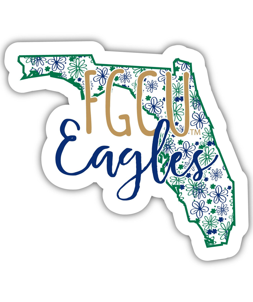 Florida Gulf Coast Eagles Floral State Die Cut Decal 2-Inch