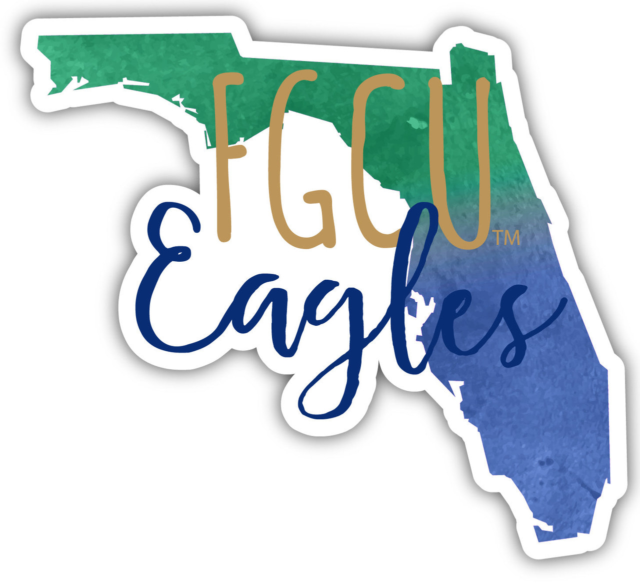 Florida Gulf Coast Eagles Watercolor State Die Cut Decal 2-Inch