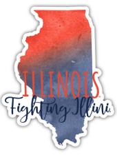 Illinois Fighting Illini Watercolor State Die Cut Decal 4-Inch