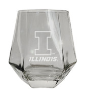 Illinois State Redbirds Etched Diamond Cut Stemless 10 ounce Wine Glass Clear