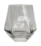 Kansas Jayhawks Etched Diamond Cut Stemless 10 ounce Wine Glass Clear