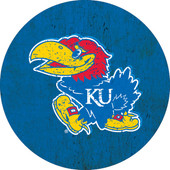 Kansas Jayhawks NCAA Collegiate Distressed Wood Grain Trendy 4 Inch Round Decal Sticker