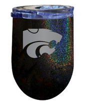 Kansas State Wildcats 12 oz Laser Etched Insulated Wine Stainless Steel Tumbler Rainbow Glitter Black