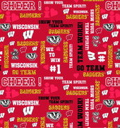University of Wisconsin Badgers Cotton Fabric with Glitter Accent Print and Matching Solid Cotton Fabrics