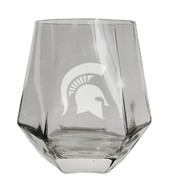 Michigan State Spartans Etched Diamond Cut Stemless 10 ounce Wine Glass Clear