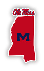 Mississippi Rebels Ole Miss 4 Inch State Shape Vinyl Decal Sticker