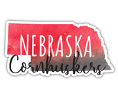 Nebraska Cornhuskers Watercolor State Die Cut Decal 4-Inch