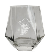 New Mexico State University Aggies Etched Diamond Cut Stemless 10 ounce Wine Glass Clear