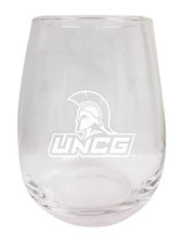 North Carolina Greensboro Spartans Etched Stemless Wine Glass 9 oz