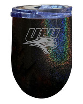 Northern Iowa Panthers 12 oz Laser Etched Insulated Wine Stainless Steel Tumbler Rainbow Glitter Black