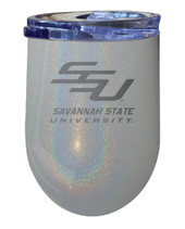 Savannah State University 12 oz Laser Etched Insulated Wine Stainless Steel Tumbler Rainbow Glitter Black