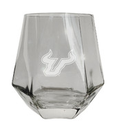 South Florida Bulls Etched Diamond Cut Stemless 10 ounce Wine Glass Clear