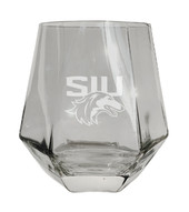 Southern Illinois Salukis Etched Diamond Cut Stemless 10 ounce Wine Glass Clear