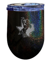 Tarleton State University 12 oz Laser Etched Insulated Wine Stainless Steel Tumbler Rainbow Glitter Black