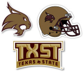 Texas State Bobcats Vinyl Decal Sticker 3 Pack 4-Inch Each