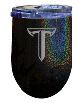 Troy University 12 oz Laser Etched Insulated Wine Stainless Steel Tumbler Rainbow Glitter Black