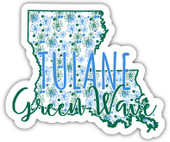 Tulane University Green Wave Floral State Die Cut Decal 4-Inch